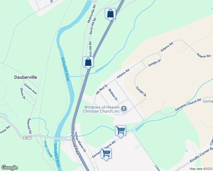 map of restaurants, bars, coffee shops, grocery stores, and more near 190 Ida Red Drive in Leesport