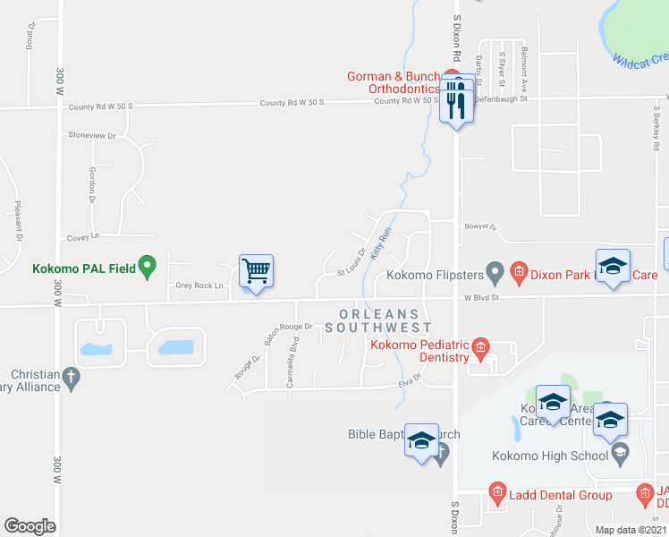 map of restaurants, bars, coffee shops, grocery stores, and more near 2009 Saint Louis Drive in Kokomo