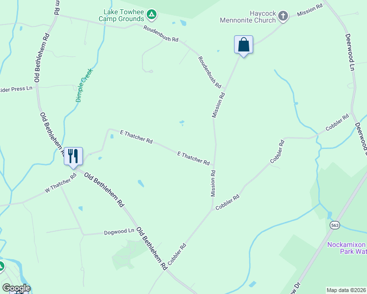 map of restaurants, bars, coffee shops, grocery stores, and more near 1359 East Thatcher Road in Quakertown