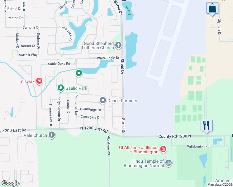 map of restaurants, bars, coffee shops, grocery stores, and more near 1 Breckenwood Court in Bloomington