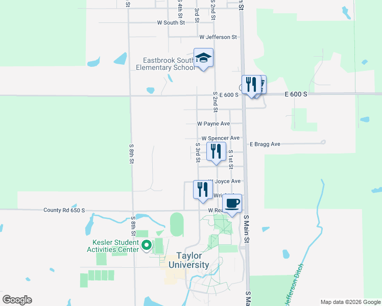 map of restaurants, bars, coffee shops, grocery stores, and more near 1345 Joway Court in Upland