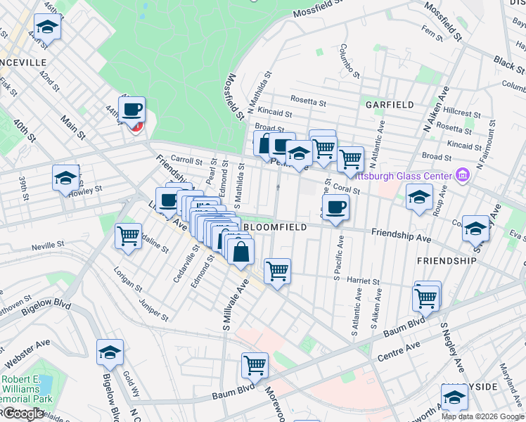 map of restaurants, bars, coffee shops, grocery stores, and more near in Pittsburgh