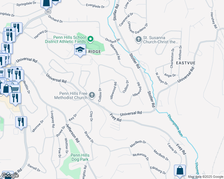 map of restaurants, bars, coffee shops, grocery stores, and more near 229 Idlewood Road in Pittsburgh