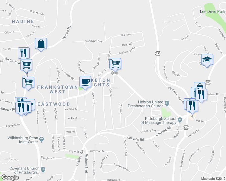 map of restaurants, bars, coffee shops, grocery stores, and more near 123 Orin Street in Pittsburgh