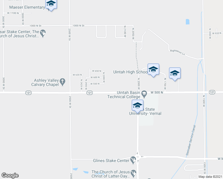 map of restaurants, bars, coffee shops, grocery stores, and more near 2194 West 500 North in Vernal