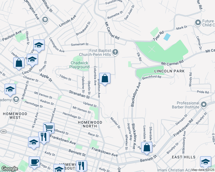 map of restaurants, bars, coffee shops, grocery stores, and more near 1544 Banfield Street in Pittsburgh