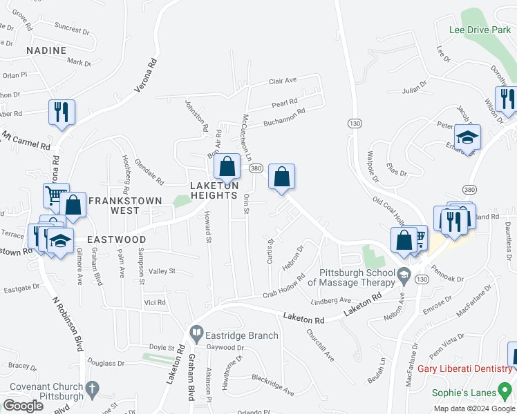 map of restaurants, bars, coffee shops, grocery stores, and more near 10112 Gibson Street in Pittsburgh