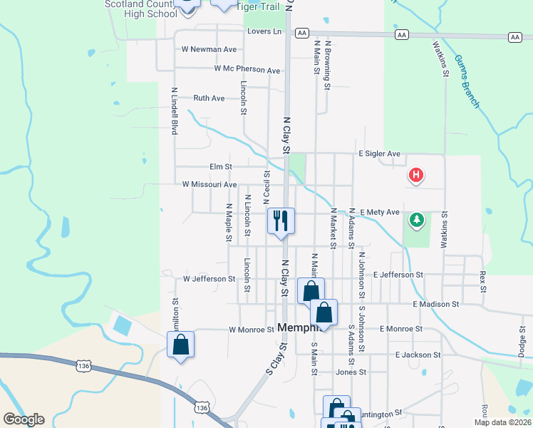 map of restaurants, bars, coffee shops, grocery stores, and more near 401 North Cecil Street in Memphis