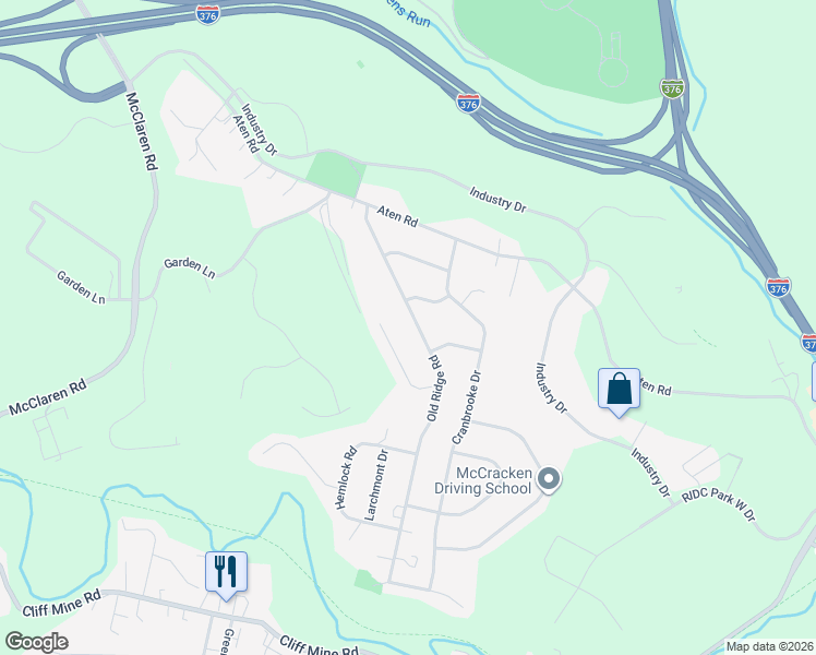 map of restaurants, bars, coffee shops, grocery stores, and more near 154 Valley Green Drive in Coraopolis