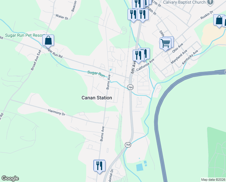 map of restaurants, bars, coffee shops, grocery stores, and more near 118 Wertz Avenue in Altoona