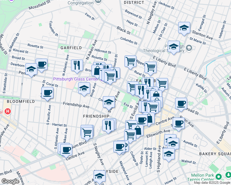 map of restaurants, bars, coffee shops, grocery stores, and more near 137 Stratford Avenue in Pittsburgh