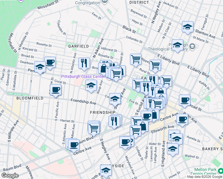 map of restaurants, bars, coffee shops, grocery stores, and more near 137 Stratford Avenue in Pittsburgh