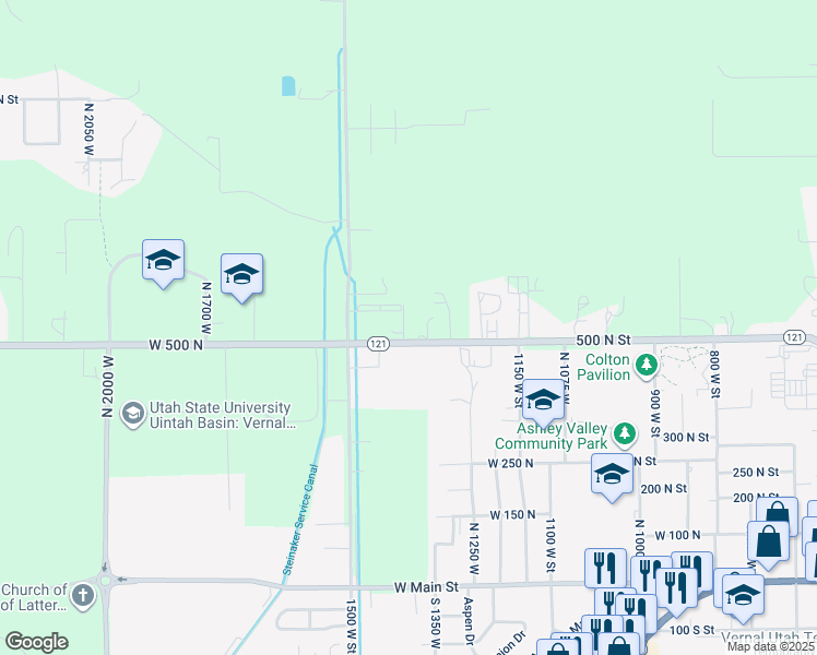 map of restaurants, bars, coffee shops, grocery stores, and more near 526 1380 West in Vernal