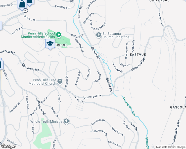 map of restaurants, bars, coffee shops, grocery stores, and more near 361 Idlewood Road in Pittsburgh