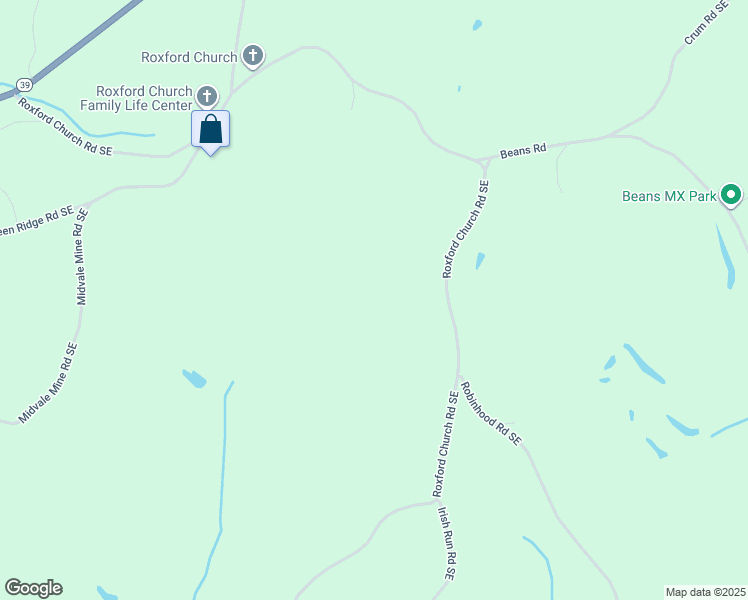 map of restaurants, bars, coffee shops, grocery stores, and more near 1442 Roxford Church Road Southeast in Dennison