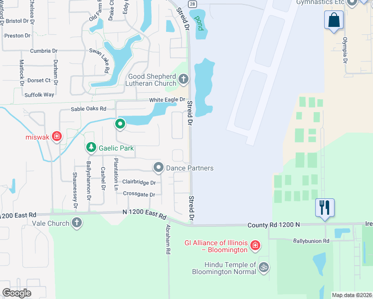 map of restaurants, bars, coffee shops, grocery stores, and more near 1 Breckenwood Court in Bloomington
