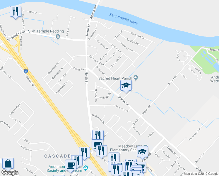 map of restaurants, bars, coffee shops, grocery stores, and more near Stingy Lane & Marmac Road in Anderson