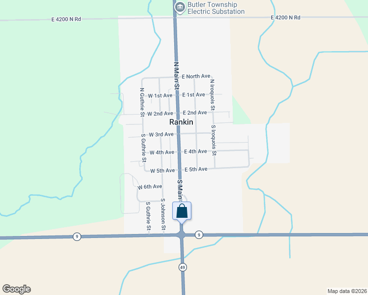 map of restaurants, bars, coffee shops, grocery stores, and more near E 3rd Ave in Rankin