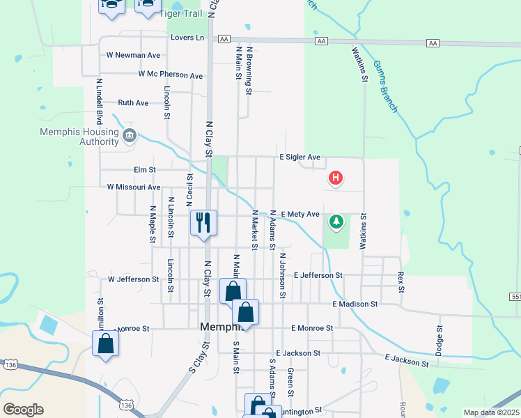 map of restaurants, bars, coffee shops, grocery stores, and more near 416 North Market Street in Memphis
