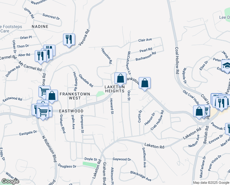 map of restaurants, bars, coffee shops, grocery stores, and more near 9929 Frankstown Road in Pittsburgh