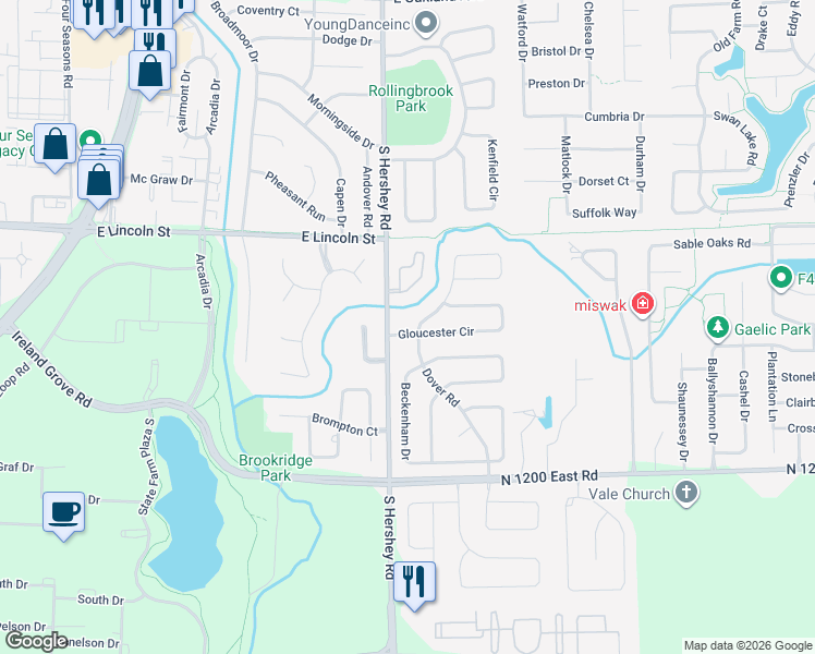 map of restaurants, bars, coffee shops, grocery stores, and more near 111 Manor Circle in Bloomington