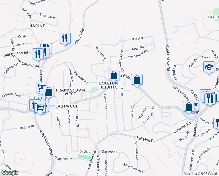 map of restaurants, bars, coffee shops, grocery stores, and more near in Allegheny County