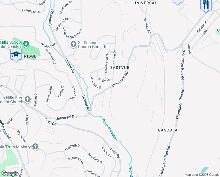 map of restaurants, bars, coffee shops, grocery stores, and more near 1337 Universal Road in Pittsburgh