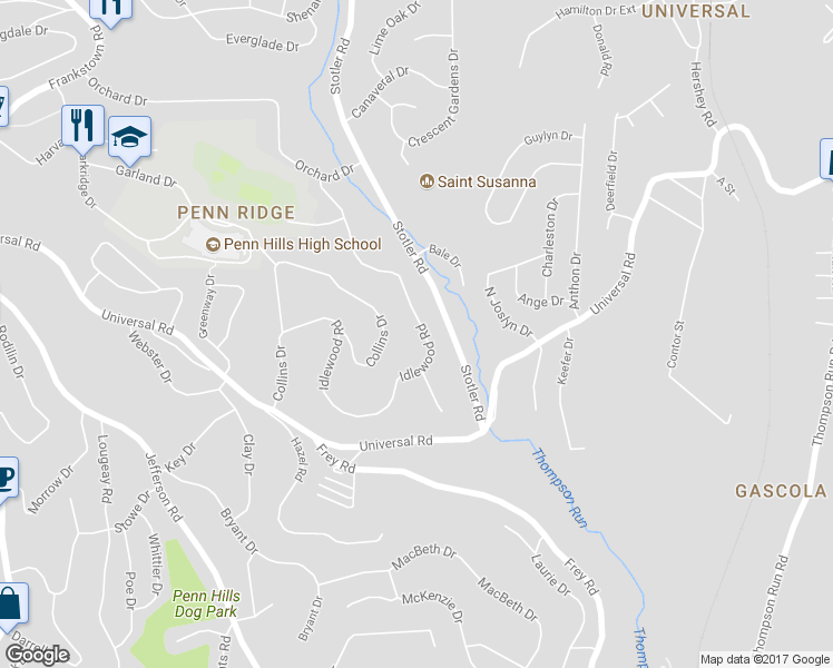 map of restaurants, bars, coffee shops, grocery stores, and more near 449 Idlewood Road in Pittsburgh