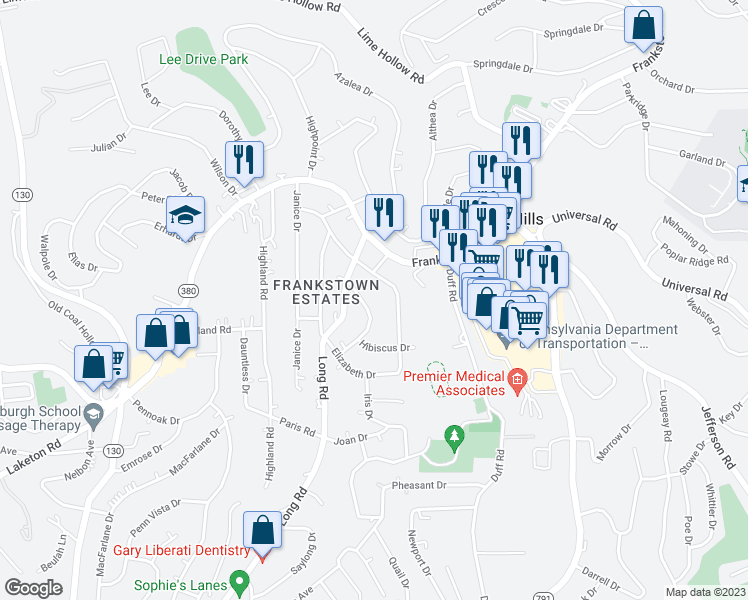 map of restaurants, bars, coffee shops, grocery stores, and more near 11514 Clematis Boulevard in Pittsburgh