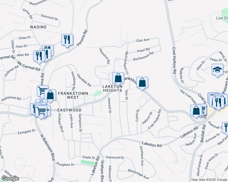 map of restaurants, bars, coffee shops, grocery stores, and more near in Allegheny County