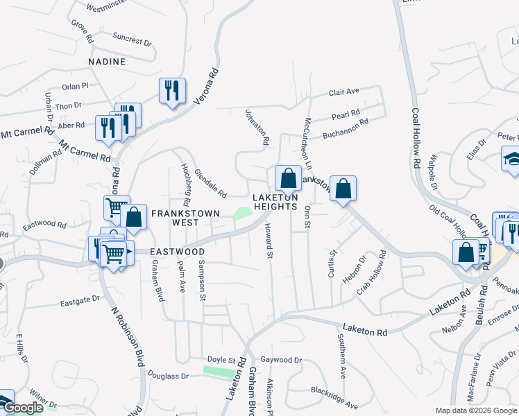 map of restaurants, bars, coffee shops, grocery stores, and more near 9822 Glendale Road in Pittsburgh