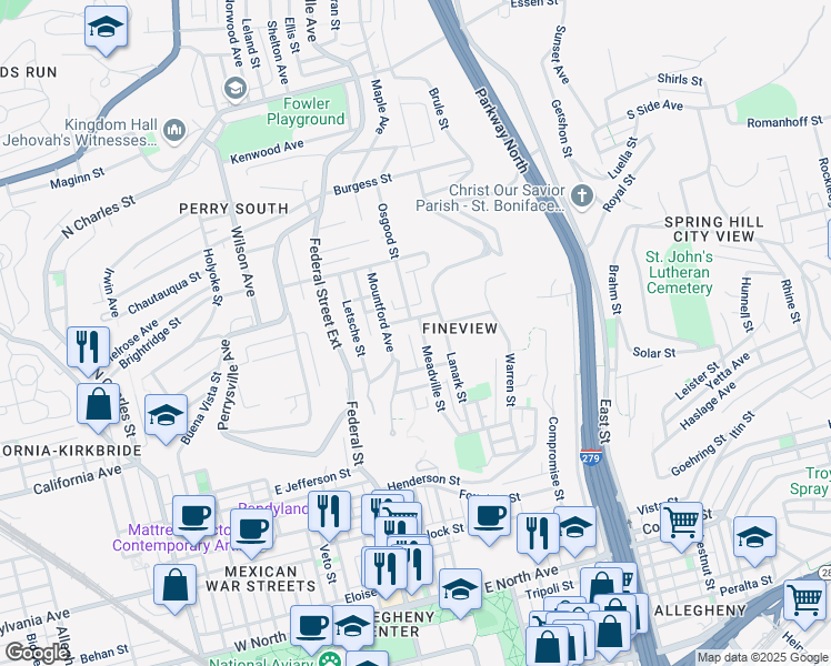 map of restaurants, bars, coffee shops, grocery stores, and more near 212 Marsonia Street in Pittsburgh