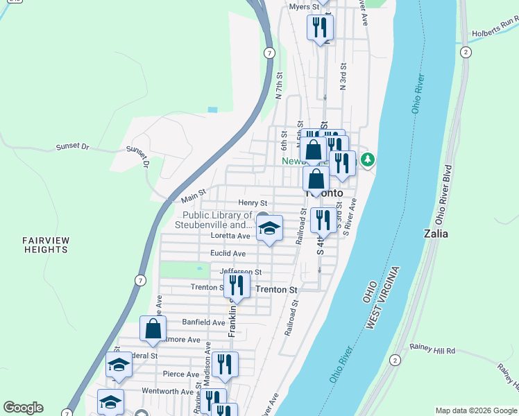 map of restaurants, bars, coffee shops, grocery stores, and more near 624 Henry Street in Toronto