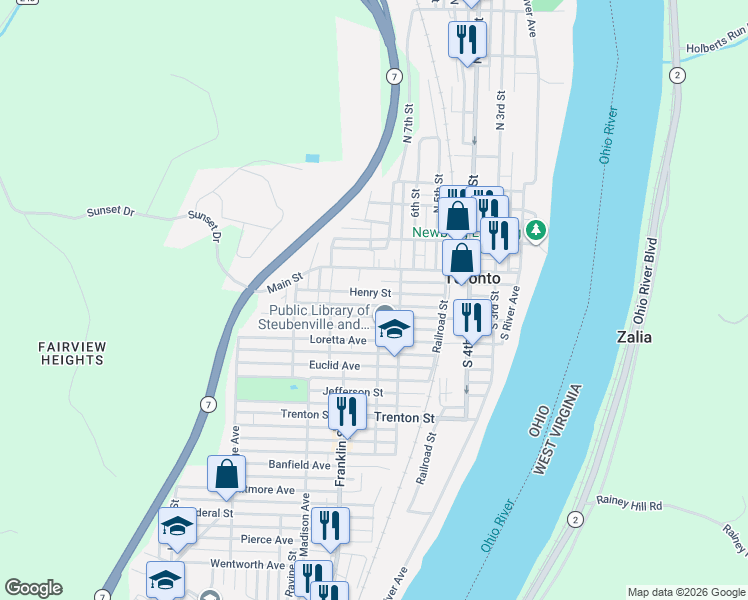 map of restaurants, bars, coffee shops, grocery stores, and more near 624 Henry Street in Toronto
