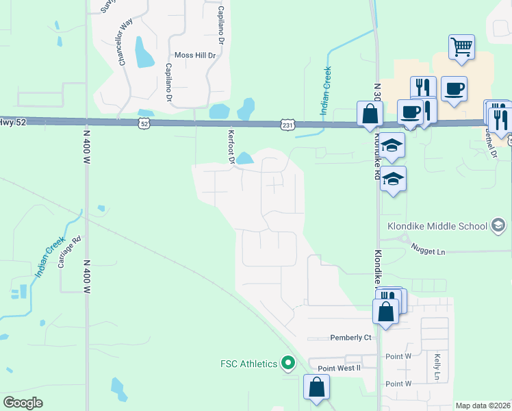 map of restaurants, bars, coffee shops, grocery stores, and more near 3101 Trego Court in West Lafayette