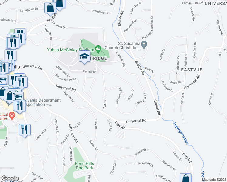 map of restaurants, bars, coffee shops, grocery stores, and more near 124 Idlewood Road in Pittsburgh