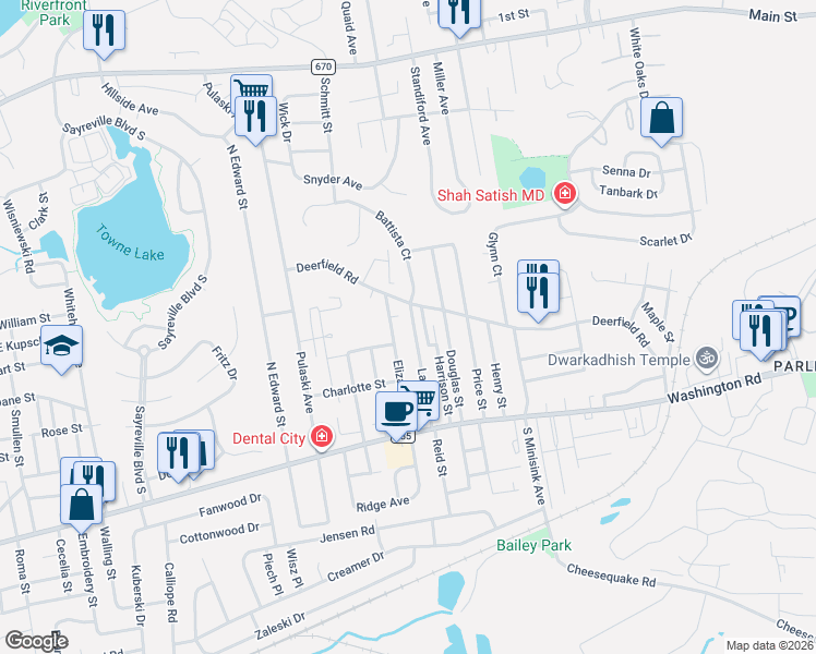map of restaurants, bars, coffee shops, grocery stores, and more near 91 Deerfield Road in Sayreville