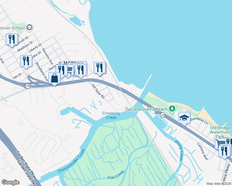 map of restaurants, bars, coffee shops, grocery stores, and more near 211 Cliff Avenue in South Amboy