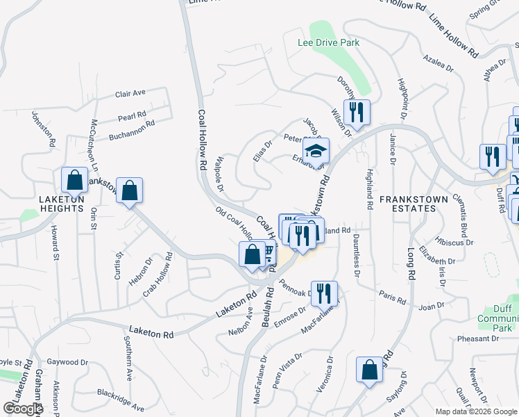 map of restaurants, bars, coffee shops, grocery stores, and more near 107 Walpole Drive in Pittsburgh
