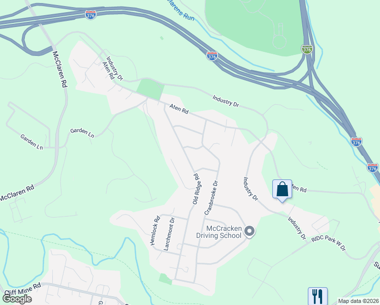 map of restaurants, bars, coffee shops, grocery stores, and more near 128 Old Ridge Road in Coraopolis