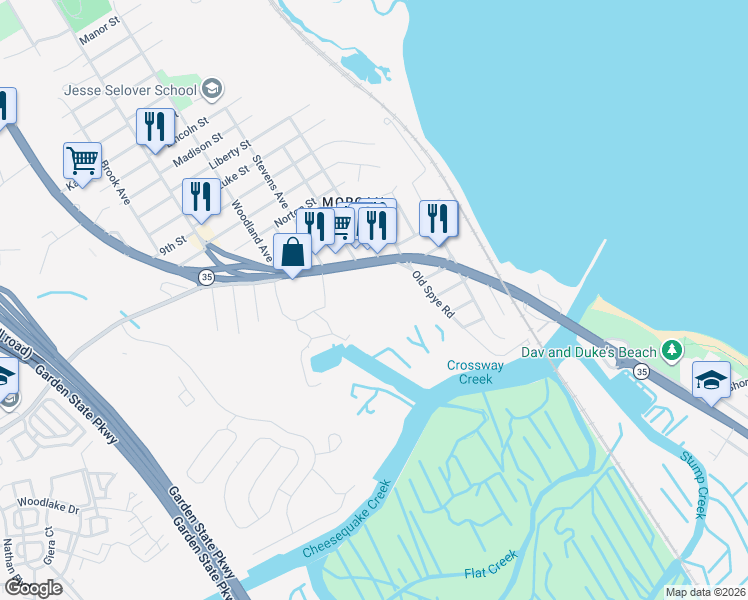 map of restaurants, bars, coffee shops, grocery stores, and more near 1101 Klimek Place in South Amboy