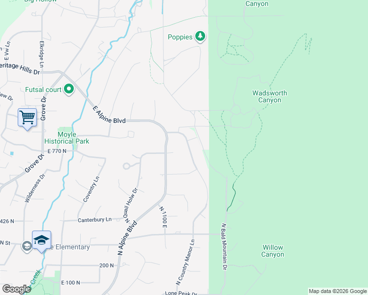 map of restaurants, bars, coffee shops, grocery stores, and more near 781 North Country Manor Lane in Alpine