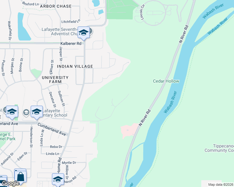 map of restaurants, bars, coffee shops, grocery stores, and more near 123 Valleyview Court in West Lafayette