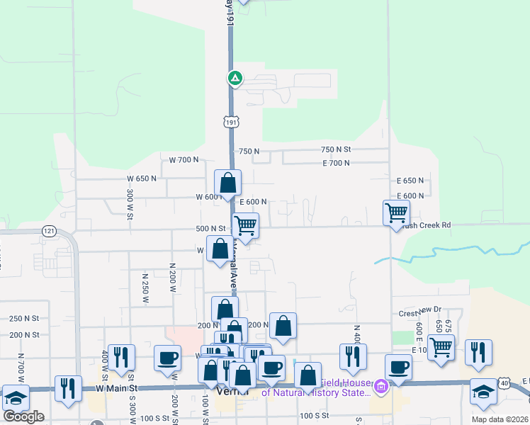 map of restaurants, bars, coffee shops, grocery stores, and more near 547 North 100 West in Vernal