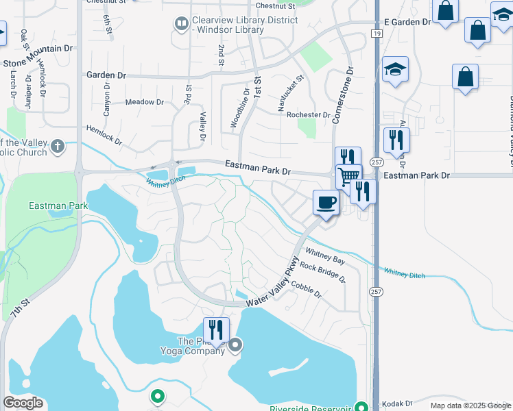 map of restaurants, bars, coffee shops, grocery stores, and more near 130 Whitney Court in Windsor