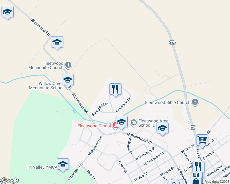 map of restaurants, bars, coffee shops, grocery stores, and more near 41 Brookfield Drive in Fleetwood
