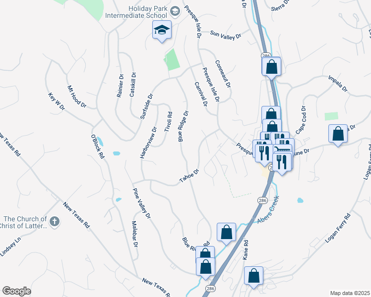 map of restaurants, bars, coffee shops, grocery stores, and more near 681 Blue Ridge Road in Pittsburgh