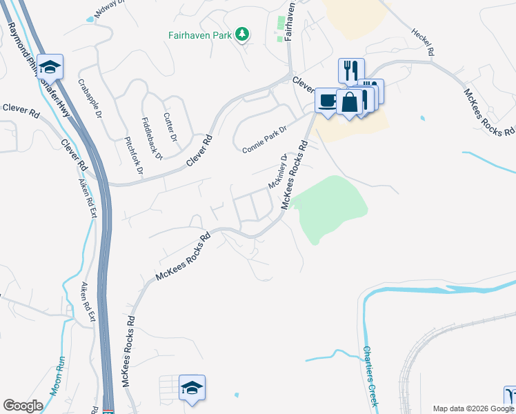 map of restaurants, bars, coffee shops, grocery stores, and more near 11 Coolidge Drive in McKees Rocks