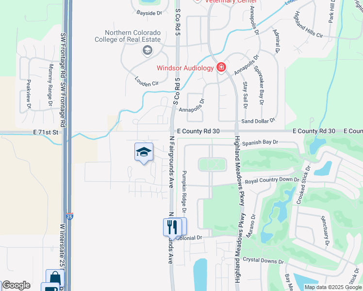 map of restaurants, bars, coffee shops, grocery stores, and more near 6899 Pumpkin Ridge Drive in Windsor
