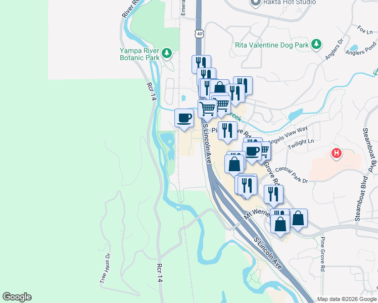 map of restaurants, bars, coffee shops, grocery stores, and more near 1698 Mid Valley Dr in Steamboat Springs